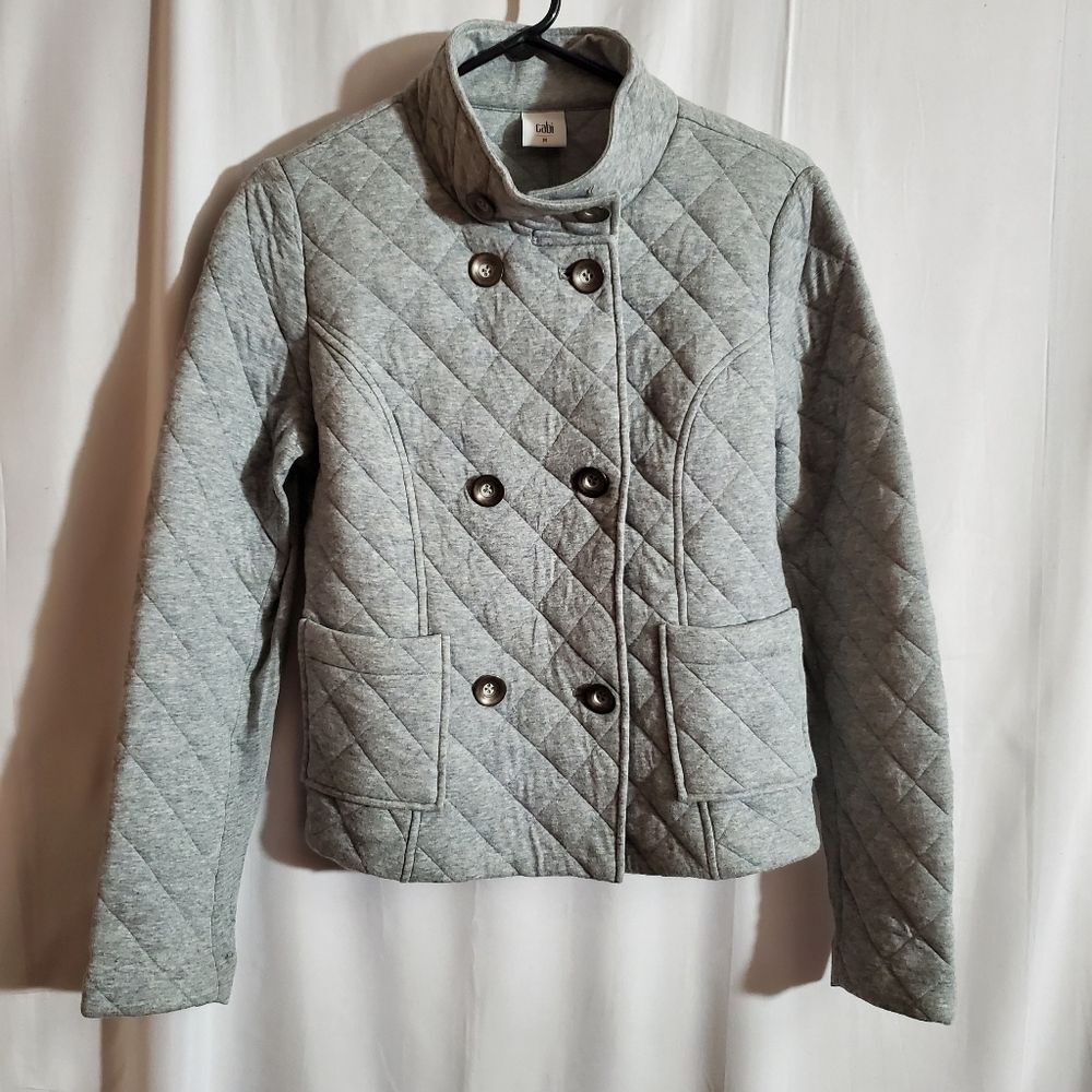 Cabi | Light Gray Quilted Double Button Front Jacket with Pockets | Size M